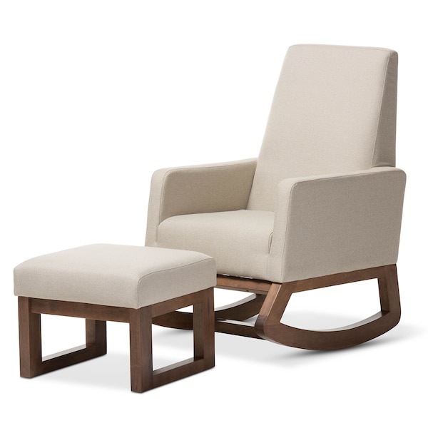 Baxton Studio Yashiya Light Beige Upholstered Rocking Chair and Ottoman Set 123-6818-6820 - main